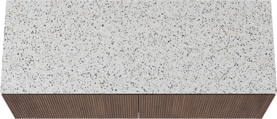 Balmani Eclips hängendes Möbelstück Set: 150 x 55 cm, Amerikanischer Nussbaum, mit Stretto Einzel- oder Doppel Waschtischplatte Bianco Nero Terrazzo, Vertikale symmetrische gerade Rippe