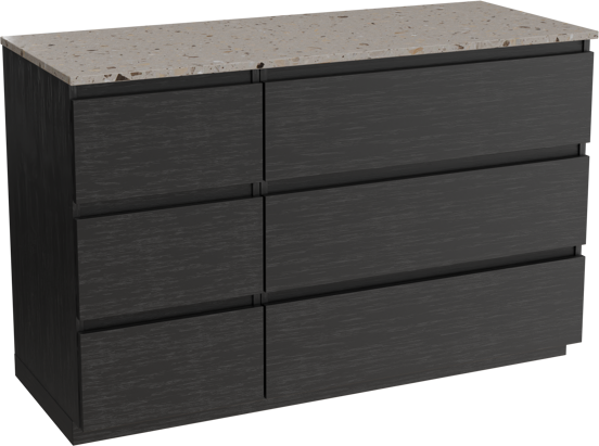 Balmani Lucida meuble salle de bains à poser 135 x 55 cm chêne noir avec Stretto tablette simple ou double en terrazzo greige terrazzo