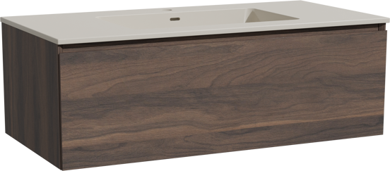 Storke Edge zwevend badkamermeubel 105 x 52 cm notelaar met Diva enkele wastafel in top solid zijdegrijs