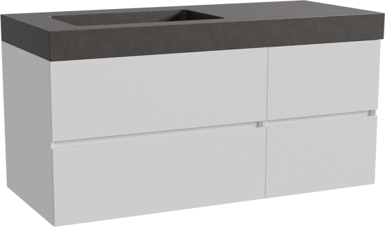 Storke Edge meuble salle de bains suspendu 120 x 52 cm blanc mat avec Scuro High vasque asymétrique gauche en quartz noir mat
