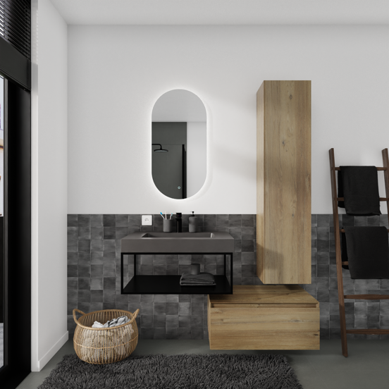 Storke Edge Modulo zwevende wastafelonderkast 75 x 48 cm ruw eiken 1 lade