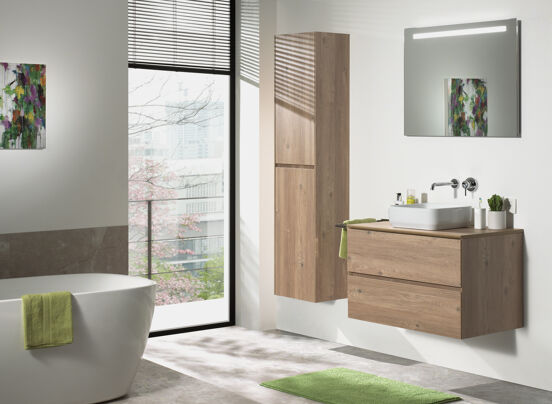Storke Edge meuble sous-vasque suspendu 85 x 52 cm chêne brut 2 tiroirs