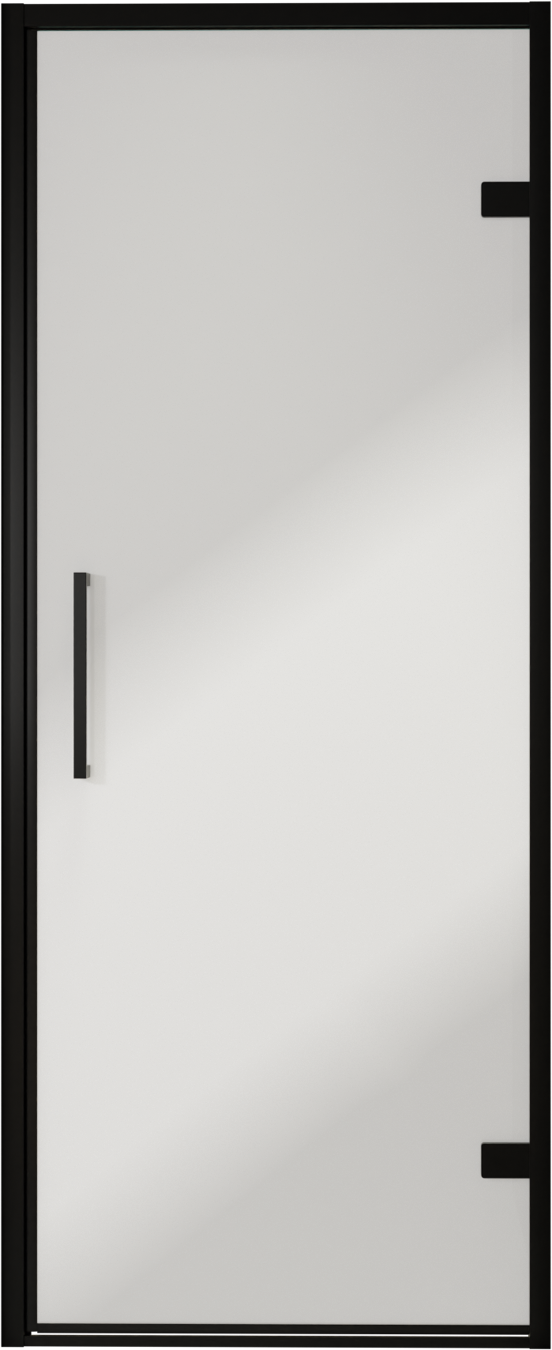 Balmani Senses Design porte pivotante à droite 90 cm x 210 cm verre Miroir Reflex, Profil noir, coating inclus