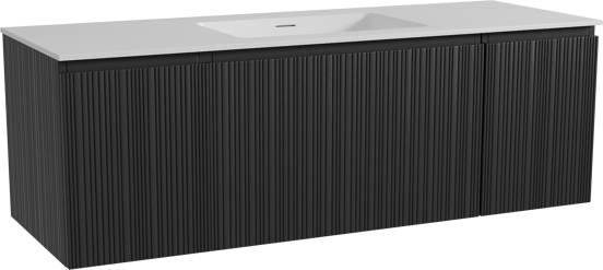 Storke Ribs meuble salle de bains suspendu 145 x 52 cm chêne noir avec Mata plan simple en solid surface blanc mat, Nervure droite asymétrique verticale