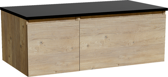 Storke Edge zwevend badkamermeubel 100 x 52 cm ruwe eik met Panton enkel tablet in gepoedercoate mdf mat zwart