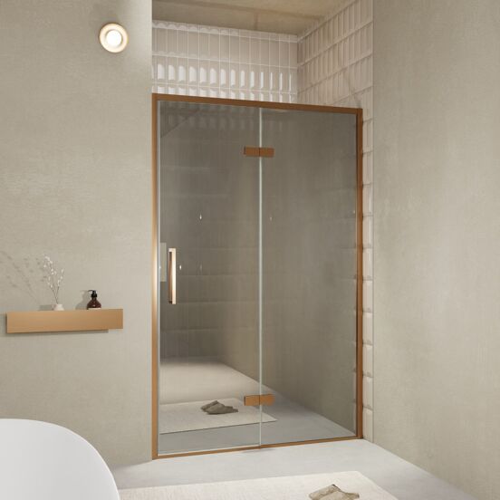 Balmani Senses Design porte pivotante à droite 140 cm x 210 cm verre Miroir Reflex, Profil Brushed Rosegold