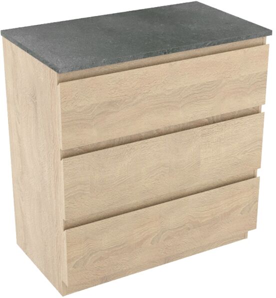 Linie Lado meuble salle de bains à poser 80 x 46 cm chêne blanc avec Lado tablette simple en mélaminé ardoise gris