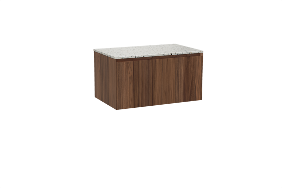 Balmani Idra zwevend badkamermeubel 90 x 55 cm notelaar met Stretto enkel tablet in mat wit/zwart terrazzo