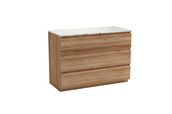 Balmani Lucida meuble salle de bains à poser 120 x 55 cm teck avec Stretto tablette simple ou double en blanc/noir mat terrazzo