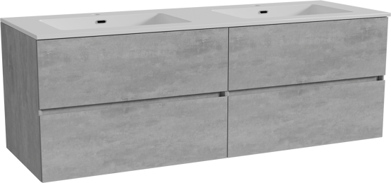 Storke Edge zwevend badmeubel 150 x 52 cm beton donkergrijs met Diva dubbele wastafel in composietmarmer hoogglans wit