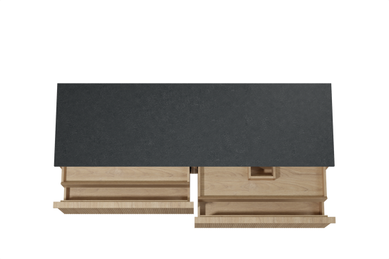Balmani Forma hängendes Möbelstück Set: 180 x 55 cm, Naturbelassene Eiche, mit Stretto Einzel- oder Doppel Waschtischplatte, Granit, Schwarzes Granit, Vertikale symmetrische gerade Rippe