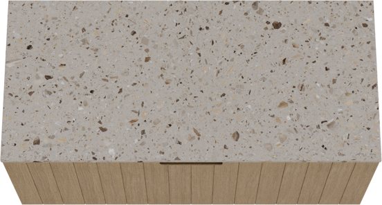 Balmani Adagio zwevend badmeubel 120 x 55 cm verweerd eiken met Stretto enkel of dubbel wastafelblad in terrazzo greige terrazzo