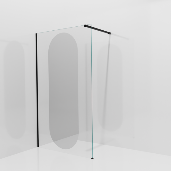 Balmani Modular inloopdouche: 120 x 200 cm, Reflex ovaal spiegelglas, Mat zwarte profielen