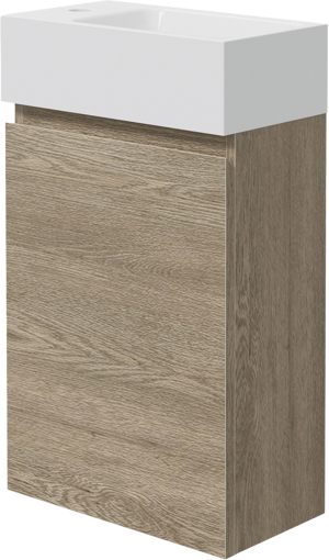 Linie Lado zwevend toiletmeubel 40 x 22 cm grijs eiken met Vano wastafel in glanzend composiet marmer
