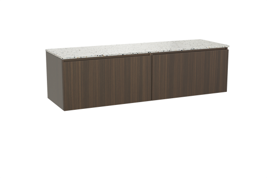 Balmani Sfera zwevend badkamermeubel 180 x 55 cm eucalyptus met Stretto enkel of dubbel tablet in mat wit/zwart terrazzo