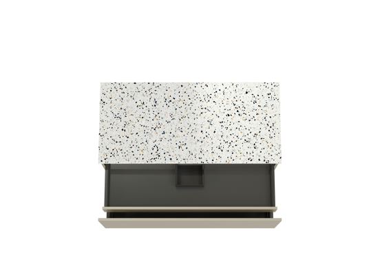 Balmani Sfera zwevend badmeubel 120 x 55 cm dune met Stretto enkel of dubbel wastafelblad in mat wit/zwart terrazzo