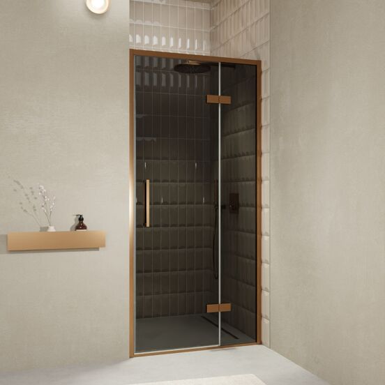 Balmani Senses Design porte pivotante à droite 100 cm x 210 cm verre fumé, Profil Brushed Rosegold, coating inclus