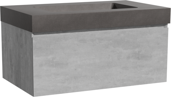 Storke Edge zwevend badkamermeubel 85 x 52 cm beton donkergrijs met Scuro High enkele wastafel in kwarts mat zwart
