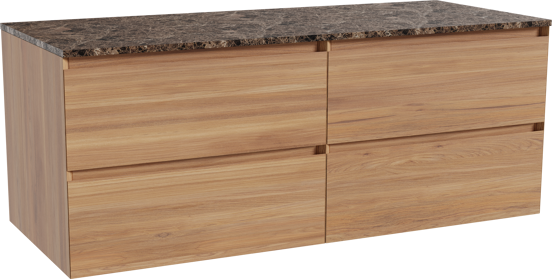 Balmani Mitra hängendes Möbelstück Set: 135 x 55 cm, Teak, mit Stretto Einzel- oder Doppel Waschtischplatte, Marmor Dark Emperador