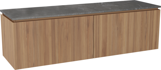 Balmani Eclips zwevend badkamermeubel 180 x 55 cm Teak met Stretto enkel of dubbel tablet in Pietra Grey marmer