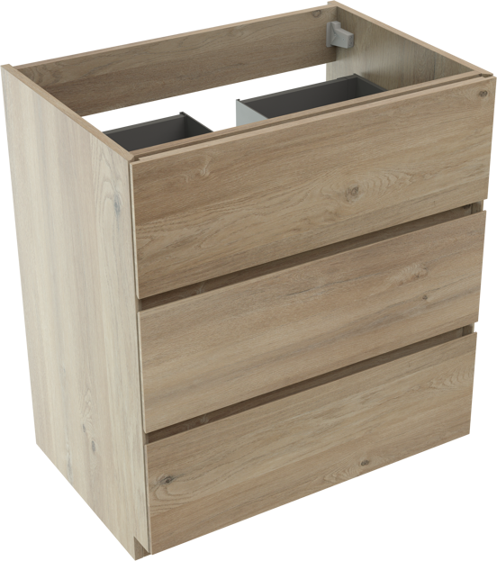 Storke Edge stehender Waschbeckenunterschrank: 75 x 52 cm, Eiche rustikal, 3 Schubladen