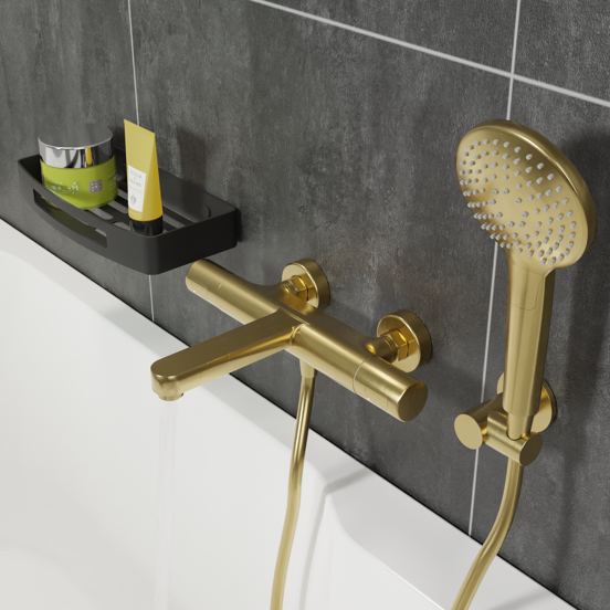 Blaufoss Round set douchette 3 fonctions de jet Brushed Gold