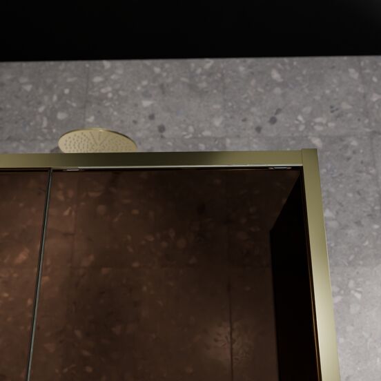 Balmani Senses Design douche en coin avec porte coulissante à gauche et paroi latérale fixe, 160 x 90 cm, Bronze, Profil Brushed Champagne Gold
