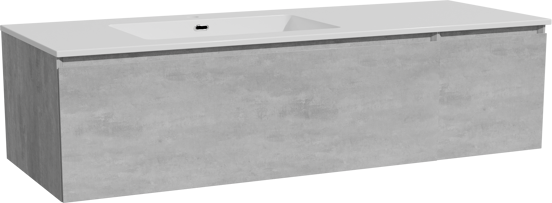 Storke Edge meuble salle de bains suspendu 140 x 52 cm béton gris foncé avec Diva plan vasque asymétrique à gauche en marbre composite blanc brillant
