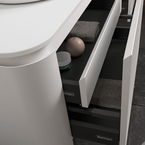 Balmani Moon meuble salle de bains suspendu 100 x 55 cm blanc mat avec Moon tablette simple en solid surface blanc mat