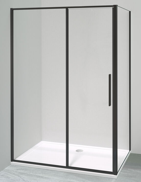 Luca Varess Morano Eckdusche: Drehtür, 90 x 140 cm, Klarglas, mattschwarzes Profil
