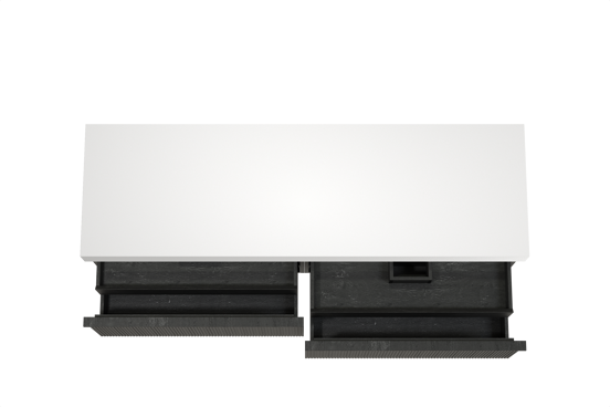 Balmani Forma hängendes Möbelstück Set: 180 x 55 cm, Schwarze Eiche, mit Dominus Einzel- oder Doppel Waschtischplatte, Solid Surface, Weiß matt, Vertikale symmetrische gerade Rippe