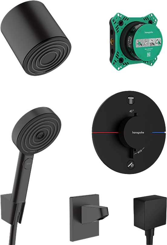 Hansgrohe Showerselect Comfort S robinet thermostatique Colonne de douche de pluie encastré avec douche de tête 10.5cm noir mat