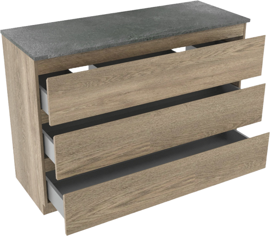 Linie Lado meuble salle de bains à poser 120 x 46 cm chêne gris avec Lado tablette simple ou double en mélaminé ardoise gris