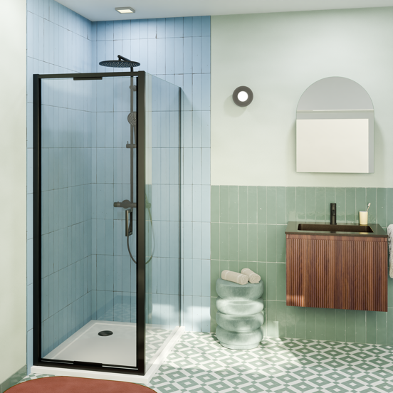Luca Varess Vidor In douchecabine met draaideur en vaste zijwand 80 x 90 cm helder glas mat zwart profiel