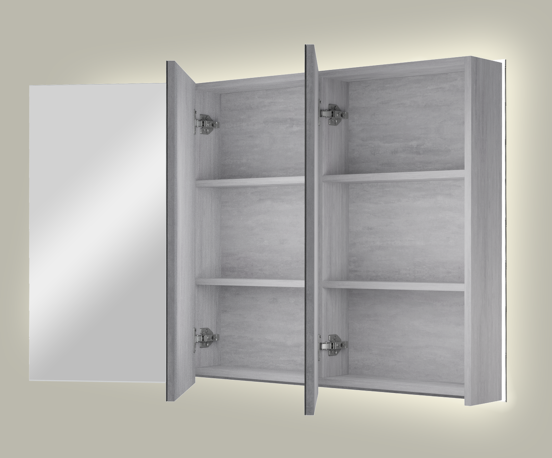 Linie Montro Spiegelschrank, 120 x 75 cm, Beton dunkelgrau, mit Spiegelbeleuchtung