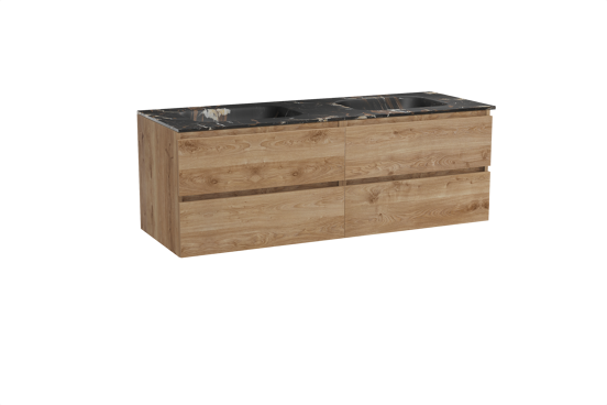 Balmani Lucida meuble salle de bains suspendu 150 x 55 cm chêne brut avec Tablo Arcato double vasque en marbre portoro gold