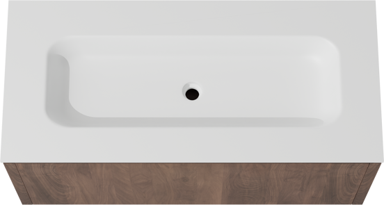 Balmani Eclips zwevend badkamermeubel 120 x 55 cm Amerikaanse notelaar met Tablo Arcato enkele wastafel in Solid Surface mat wit