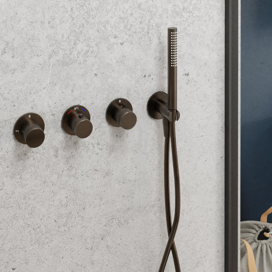 Blaufoss Pavilion Thermostat-Duscharmatur: Unterputz, Brushed Gunmetal, Einbauelement inklusive