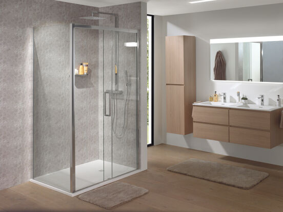 Luca Varess Senses douchehoek met schuifdeur en vaste zijwand 160 x 100 cm helder glas glanzend chroom profiel
