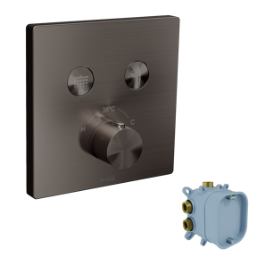 Blaufoss Smartbox Switch-Line Thermostat-Duscharmatur: Unterputz, für 2 Verbraucher, Brushed Gunmetal, Einbauelement inklusive