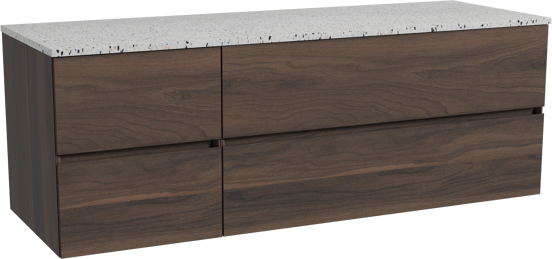 Storke Edge meuble salle de bains suspendu 150 x 52 cm noyer avec Tavola tablette simple ou double en blanc/noir mat terrazzo