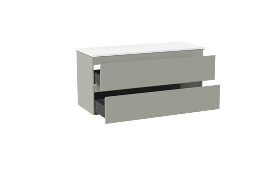 Linie Lado meuble salle de bains suspendu 120 x 46 cm greige avec Lado tablette double en marbre composite blanc brillant