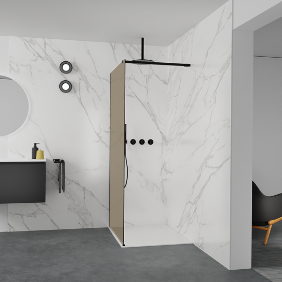 Balmani Modular douche à l'italienne: 100 x 200 cm, Verre bronze, avec coating, Profil Noir mat