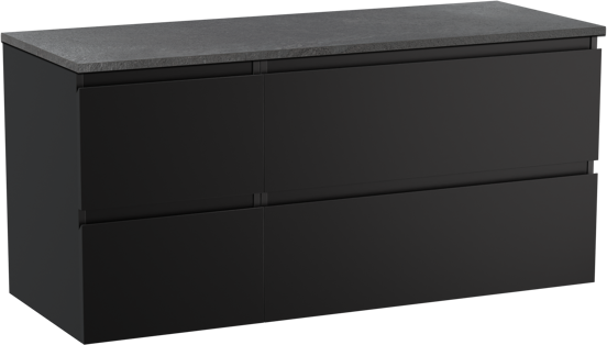 Linie Lado meuble salle de bains suspendu 120 x 46 cm noir mat avec Lado tablette simple ou double en mélaminé ardoise gris
