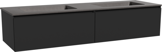 Storke Edge zwevend badkamermeubel 170 x 52 cm mat zwart met Scuro dubbele wastafel in kwarts mat zwart
