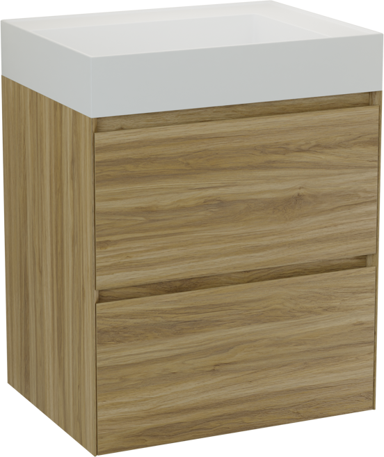 Balmani Mitra Compact meuble salle de bains suspendu 60 x 46 cm chêne brut avec Argila vasque asymétrique gauche en marbre composite blanc mat
