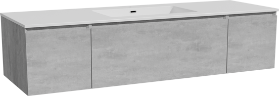 Storke Edge meuble salle de bains suspendu 155 x 52 cm béton gris foncé avec Diva plan simple en marbre composite blanc brillant