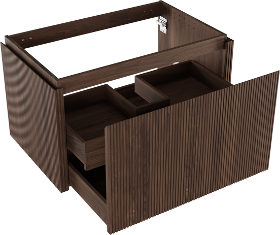 Balmani Eclips meuble sous-lavabo suspendu 90 x 55 cm Noyer américain 2 tiroirs Nervure sym. vert.