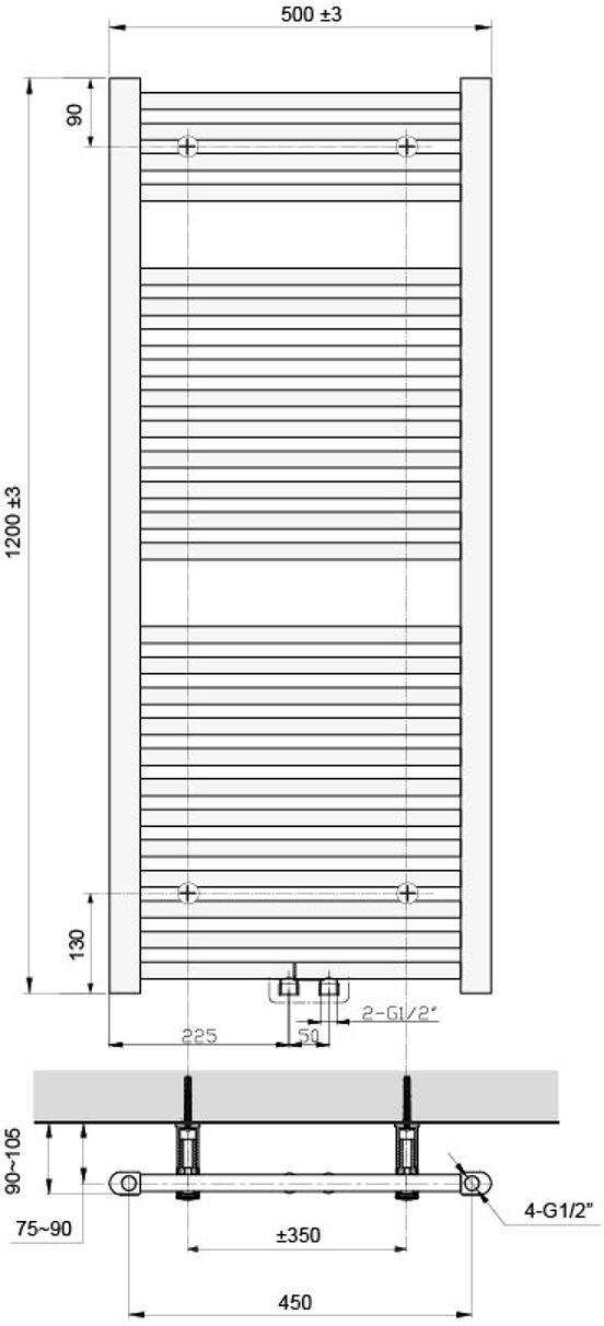 UNIQUEMENT POUR ALLEMAGNE - Vipera Kanza sèche-serviettes simple 50 x 120 cm chauffage électrique blanc mat raccordements latéral et central possibles 543W, résistance incluse