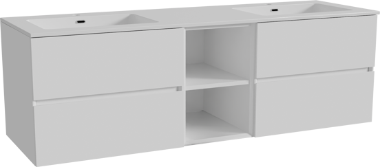 Storke Edge meuble salle de bains suspendu 165 x 52 cm blanc brillant avec Diva double vasque en marbre composite blanc brillant